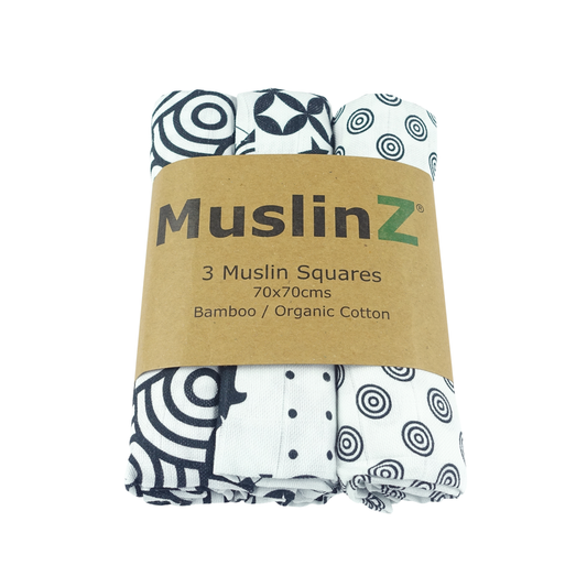 MuslinZ 3 pk Sensory Print Bamboo Muslin Squares