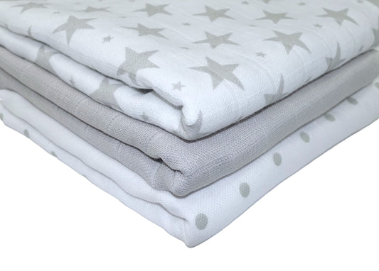 MuslinZ 6pk Baby Muslin Squares/Burp Cloths/Dribble Cloths (GREY)