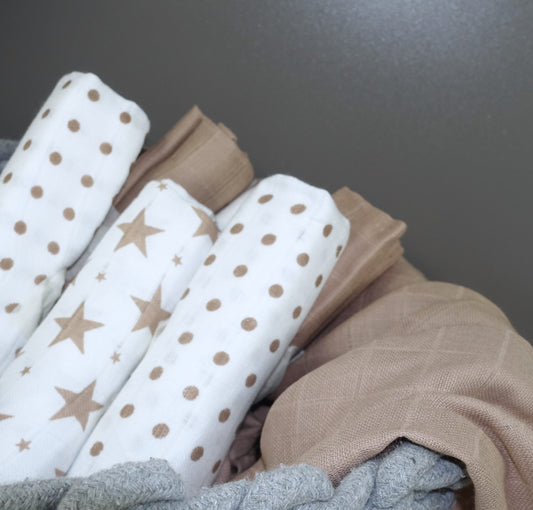 MuslinZ 6 pk Baby Muslin Sqaures/Burp Cloths/Dribble Cloths (TAUPE)